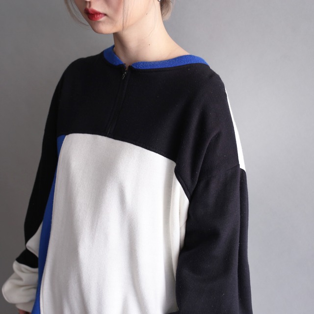 switching  color half-zip sweat pullover