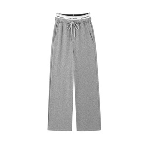 ロゴバンド付きワイドパンツ　グレー