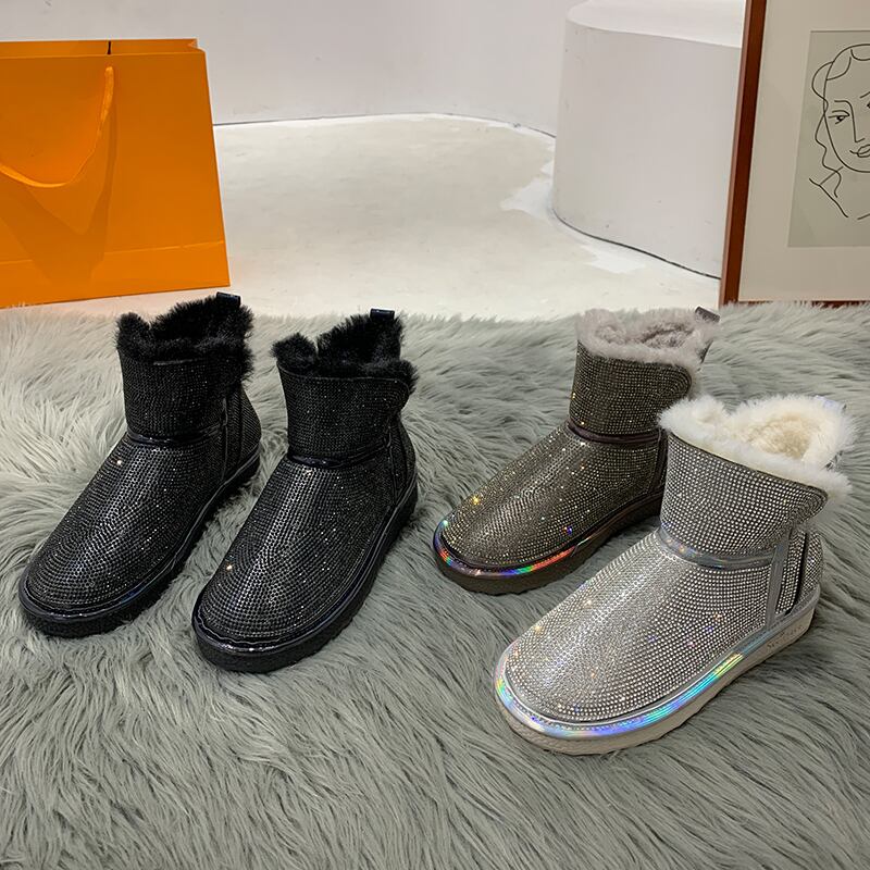 レディースレッドラインストーンカジュアルブーツ 靴 シューズ コットン 防水 フェイクシューズ54501399405