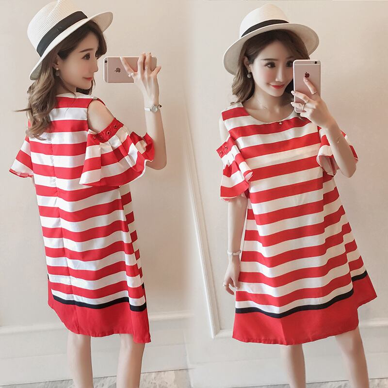 【新作】【送料無料】 マタニティドレス2019夏バージョンスリムストライプオフショルダーマタニティドレスファッションルーズAラインマタニティドレス-アリババ サマー 夏物 expec235576262721