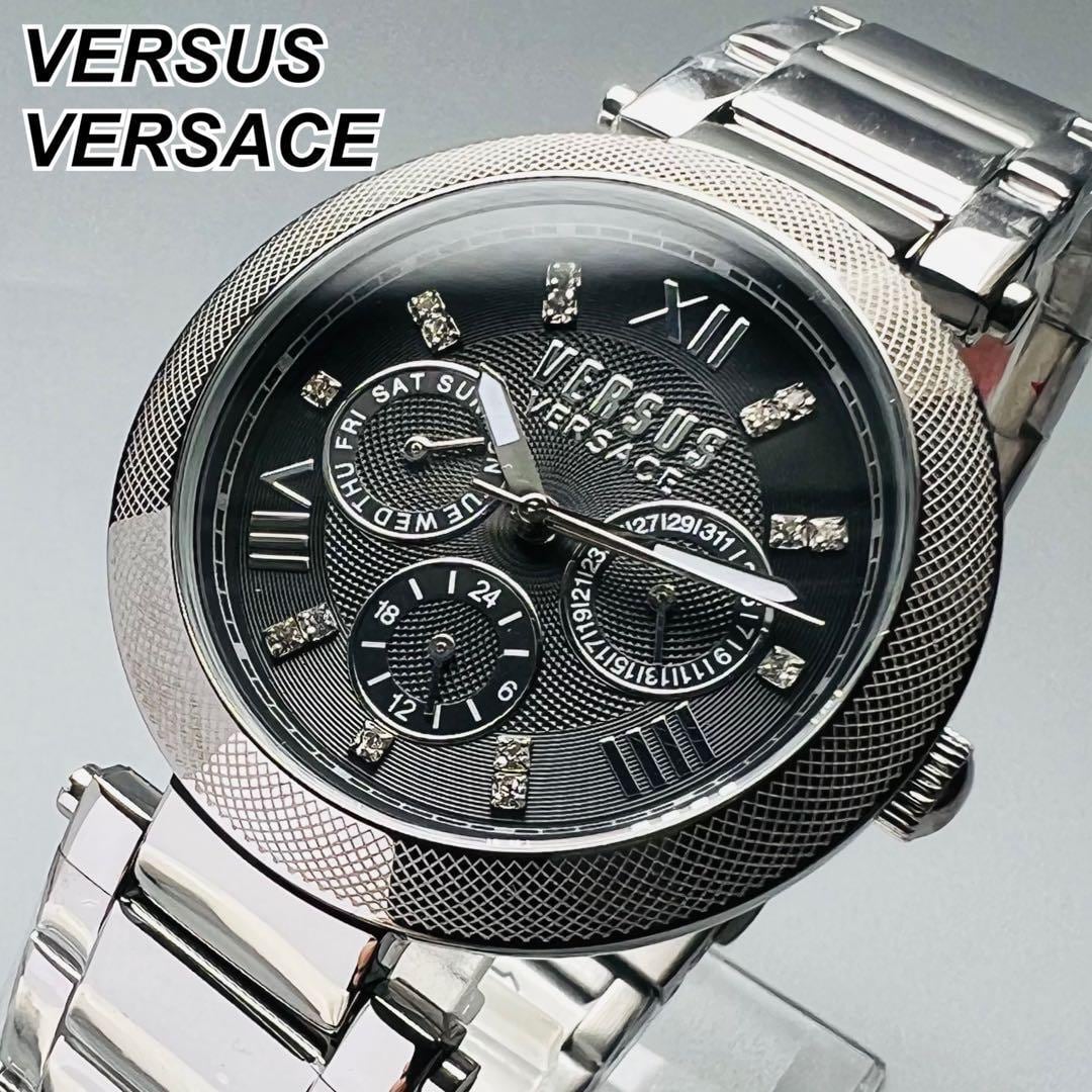 腕時計 メンズ ヴェルサーチ クォーツ シルバー ブラック 人気ブランド