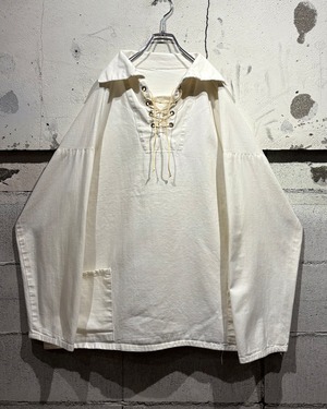 【Caka otto】Lace Up Gimmick Vintage Loose Cotton Pullover