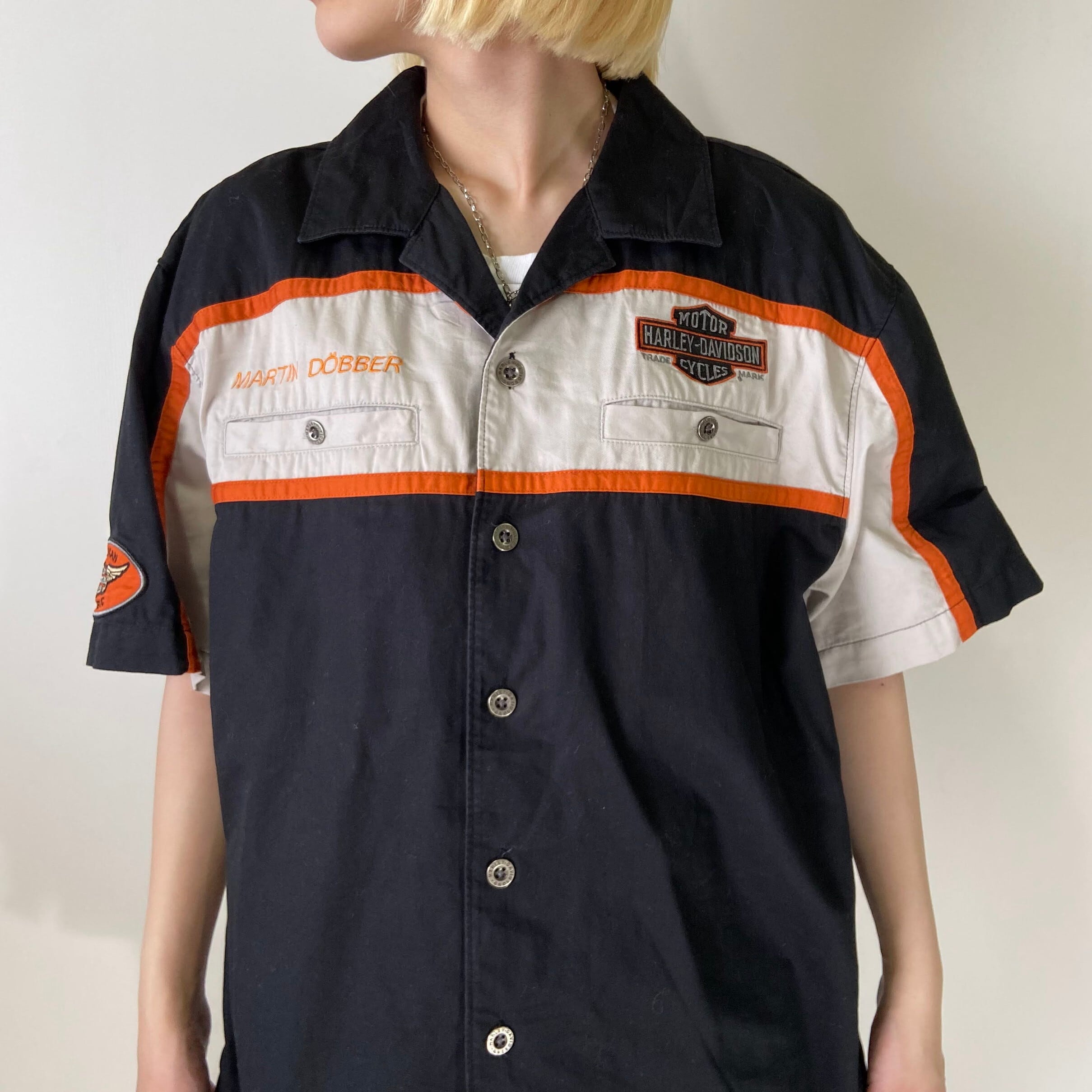 Harley-Davidson ハーレーダビッドソン バックロゴ刺繍 開襟 半袖 