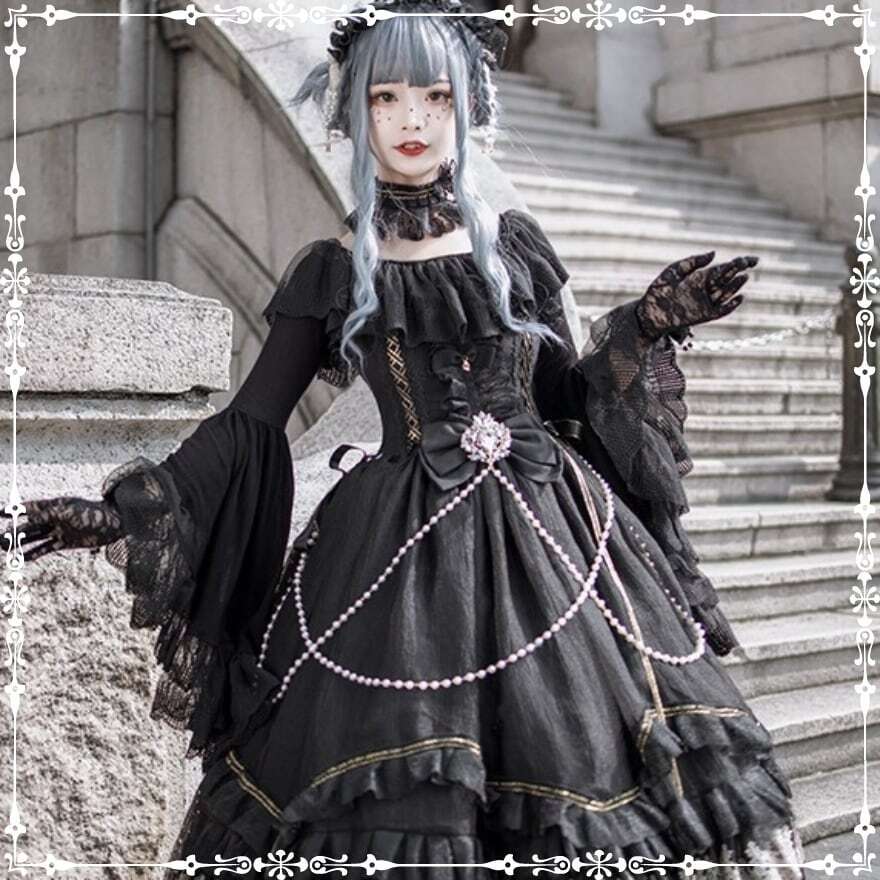 ゴスロリ ドレス フリル×レース×グローブセット パーティ向け｜WithU