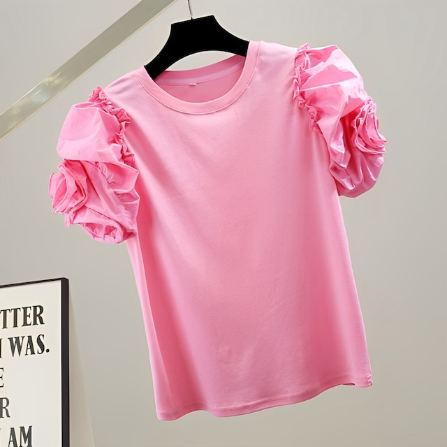 【◎BK即納分入荷】Rose puff sleeve t-shirt　M1136
