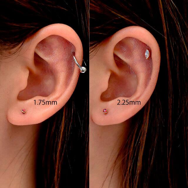 18金 ピアス プッシュピアス 20g 18g 16g 14g レッドルビー 立爪