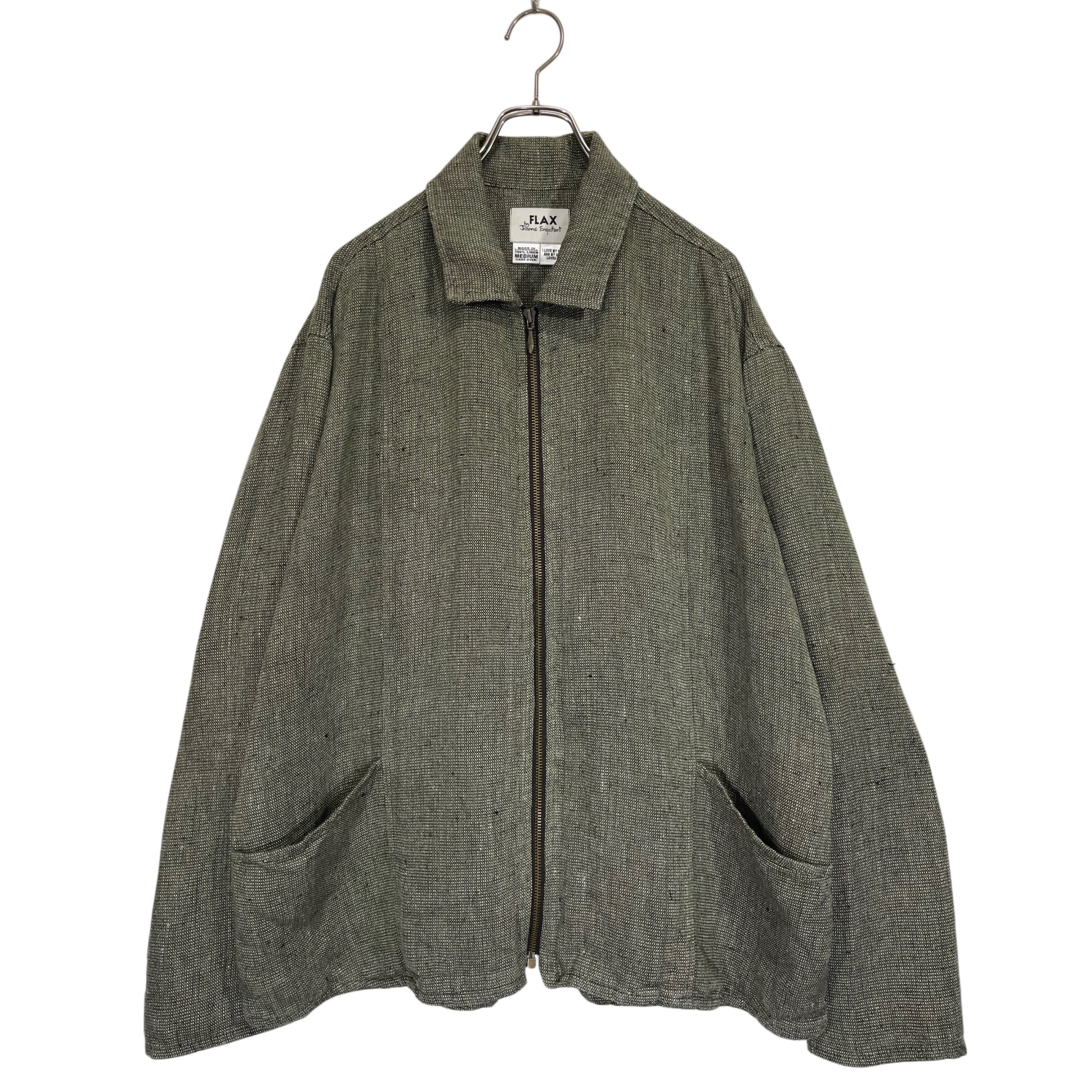 FLAX line zip jacket リトアニア産archive 90s 90s FLAX mix olive Lithuania linen box silhouette zip up jacket