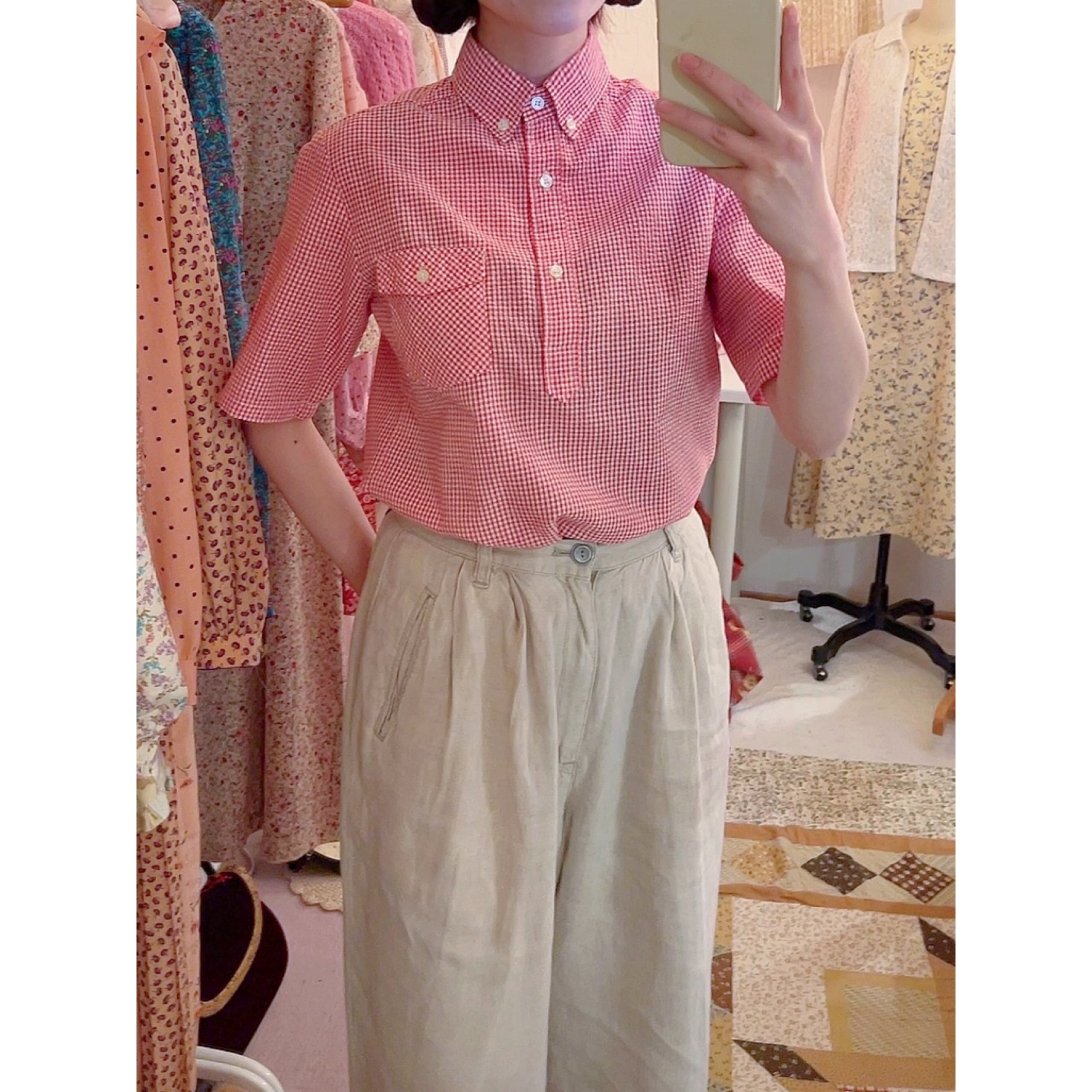 red gingham check shirt