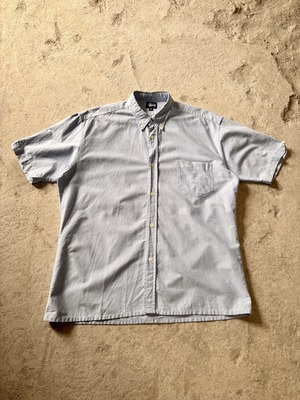 90s OLD STUSSY/BD S/S Shirt/USA製/紺タグ/M(L相当)/半袖シャツ/ボタンダウンシャツ/刺繍ロゴ/アイスブル－/ステュ－シ－/オ－ルドステューシー