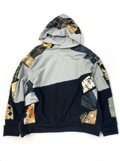 【hoodi30】 Remake Hoodie black・gray × kimono