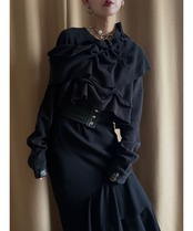 frill gather design thermal black remake tops-5037-10