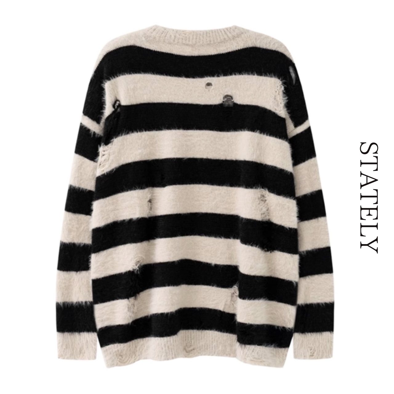 モヘアライク ダメージボーダー オーバーニット/3color_T30・画像2