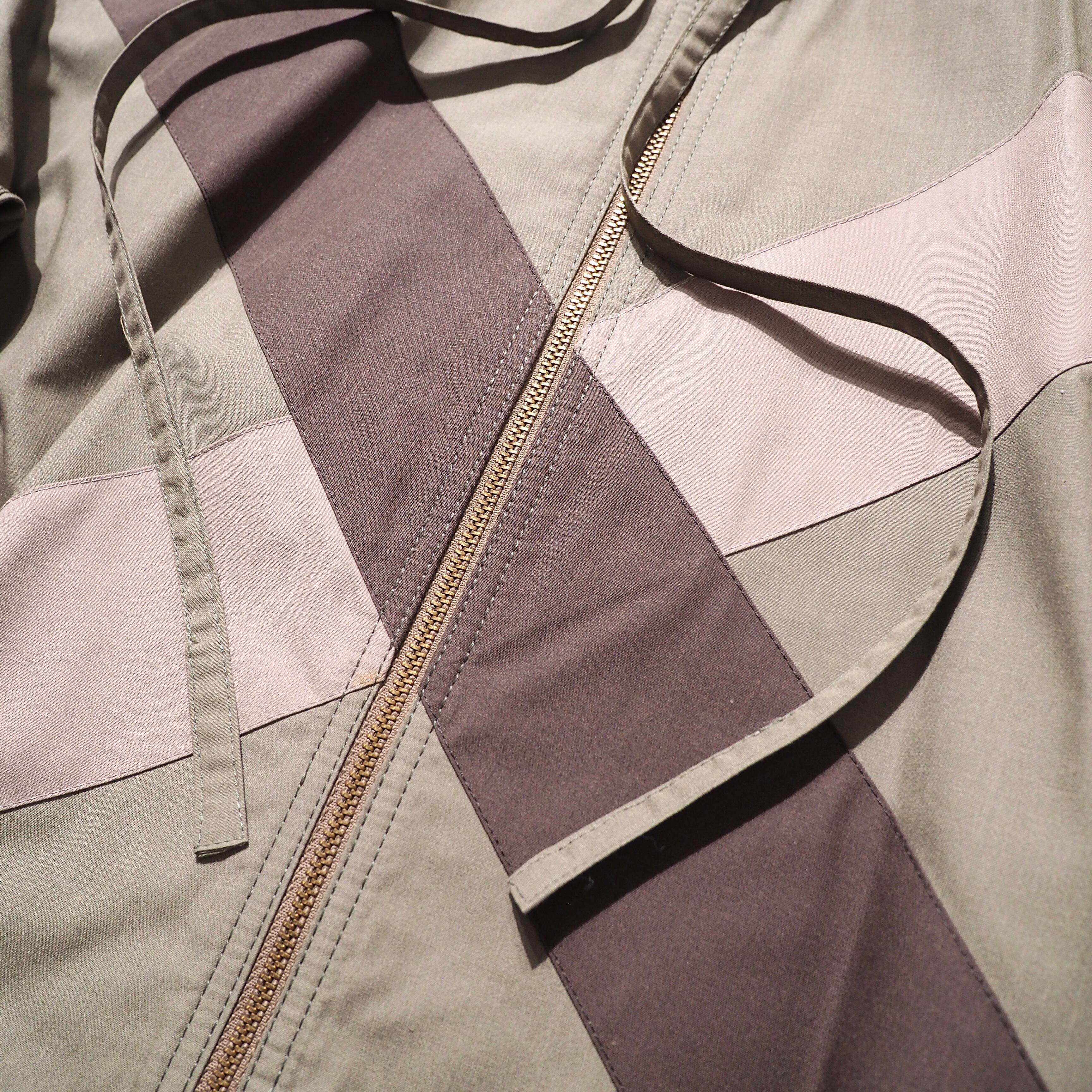 1980s " Unknown " Cross panel × Draw cord Design vintage Stand collar coat