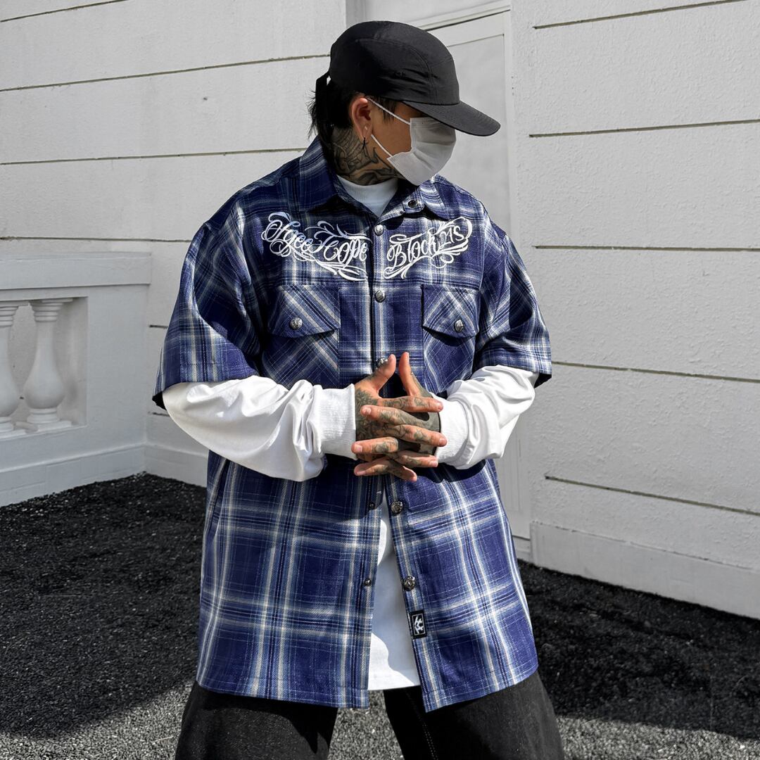 embroidered plaid short-sleeved shirt(GV460)