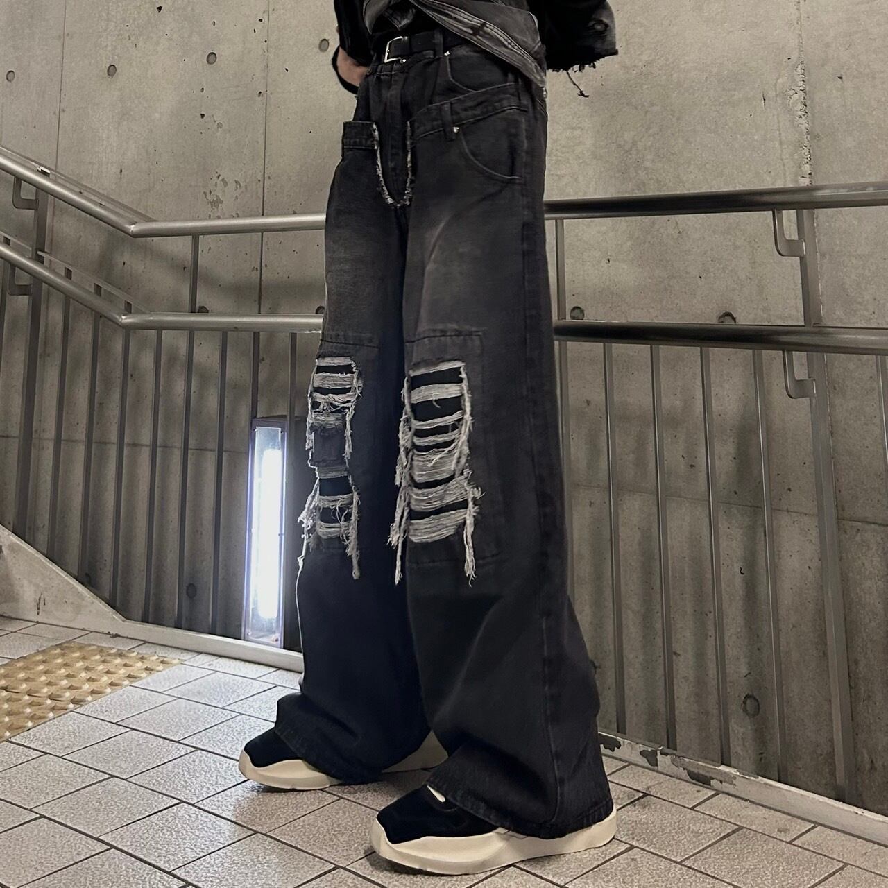 即納】RAN select item Damage layered denim pants | 韓国