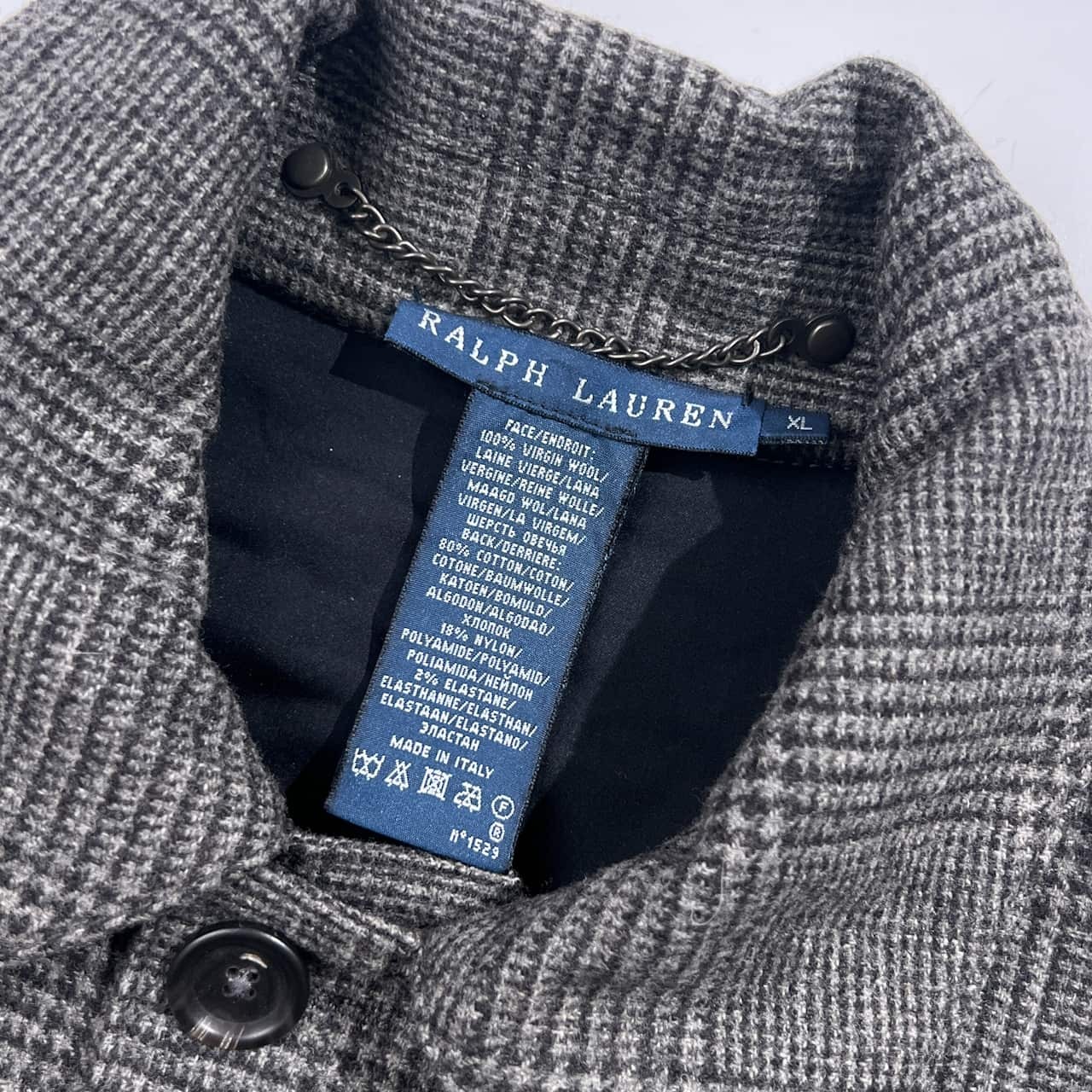 90s 00s イタリア製 RALPH LAUREN ラルフローレン グレンチェック ステンカラーコート XL/グレー系 レディース