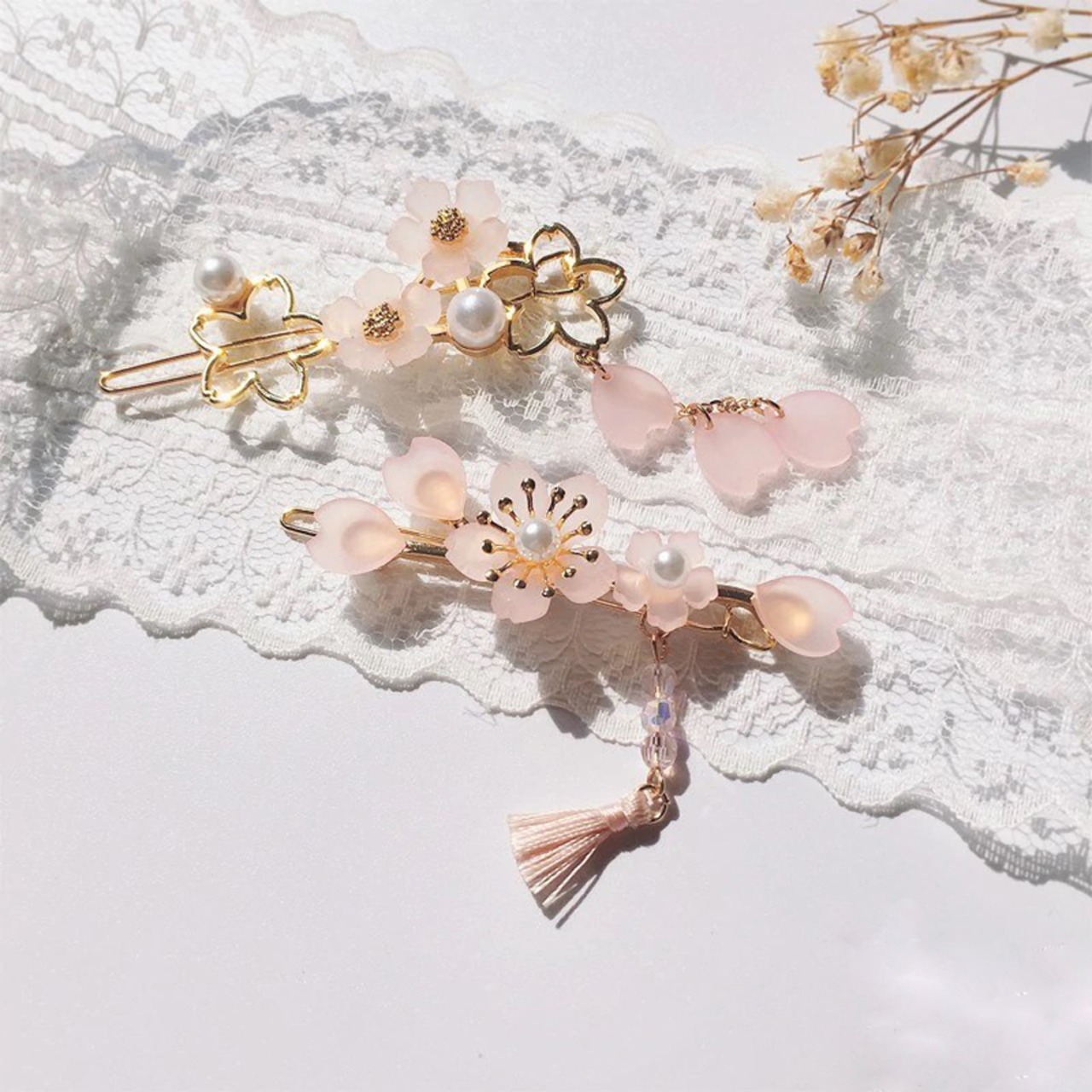 ヘアピン 桜 ヘアクリップ お花 ピンク 髪飾り フレームピン パール 
