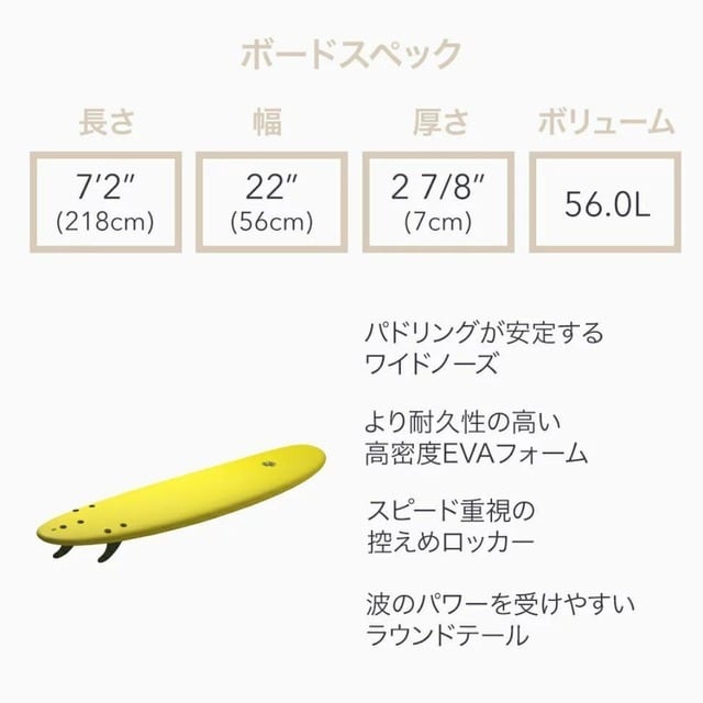 Beach Access ビーチアクセス ソフトボード サーフボード 7'2” 56L ビ