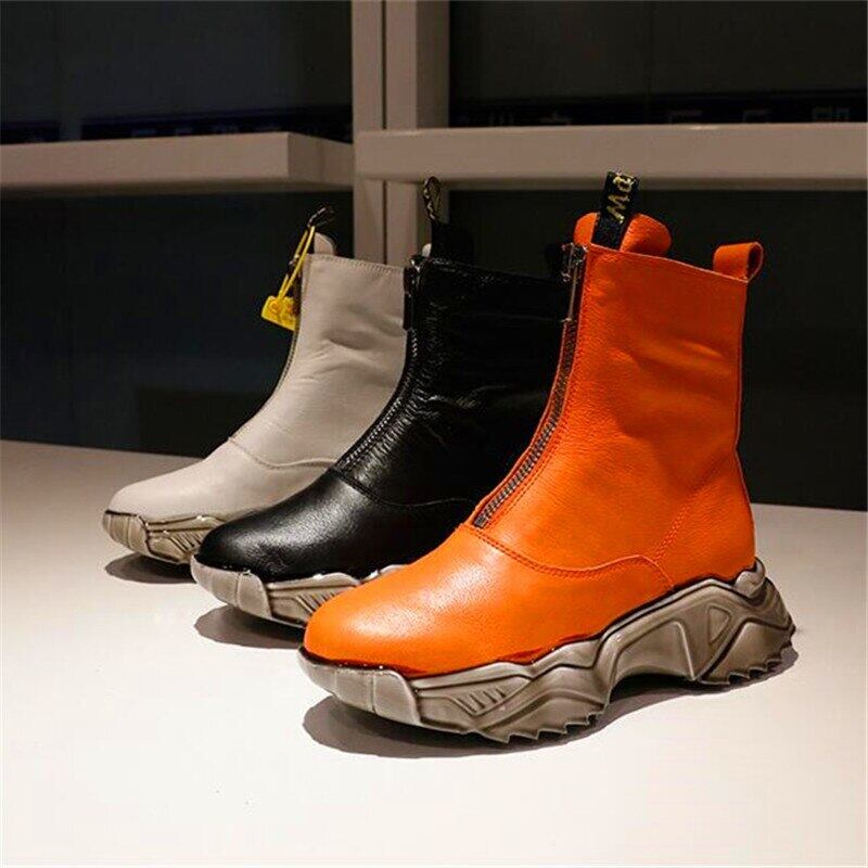 【新作】【送料無料】 冬の女性の革は厚底のブーツを増やしました新しいエポキシ樹脂ハイトップブーツラウンドトゥファッションフロントジッパーハイヒールブーイング 靴 シューズ ウィンター 冬物 ラウンドトー レザー 10b382478238972