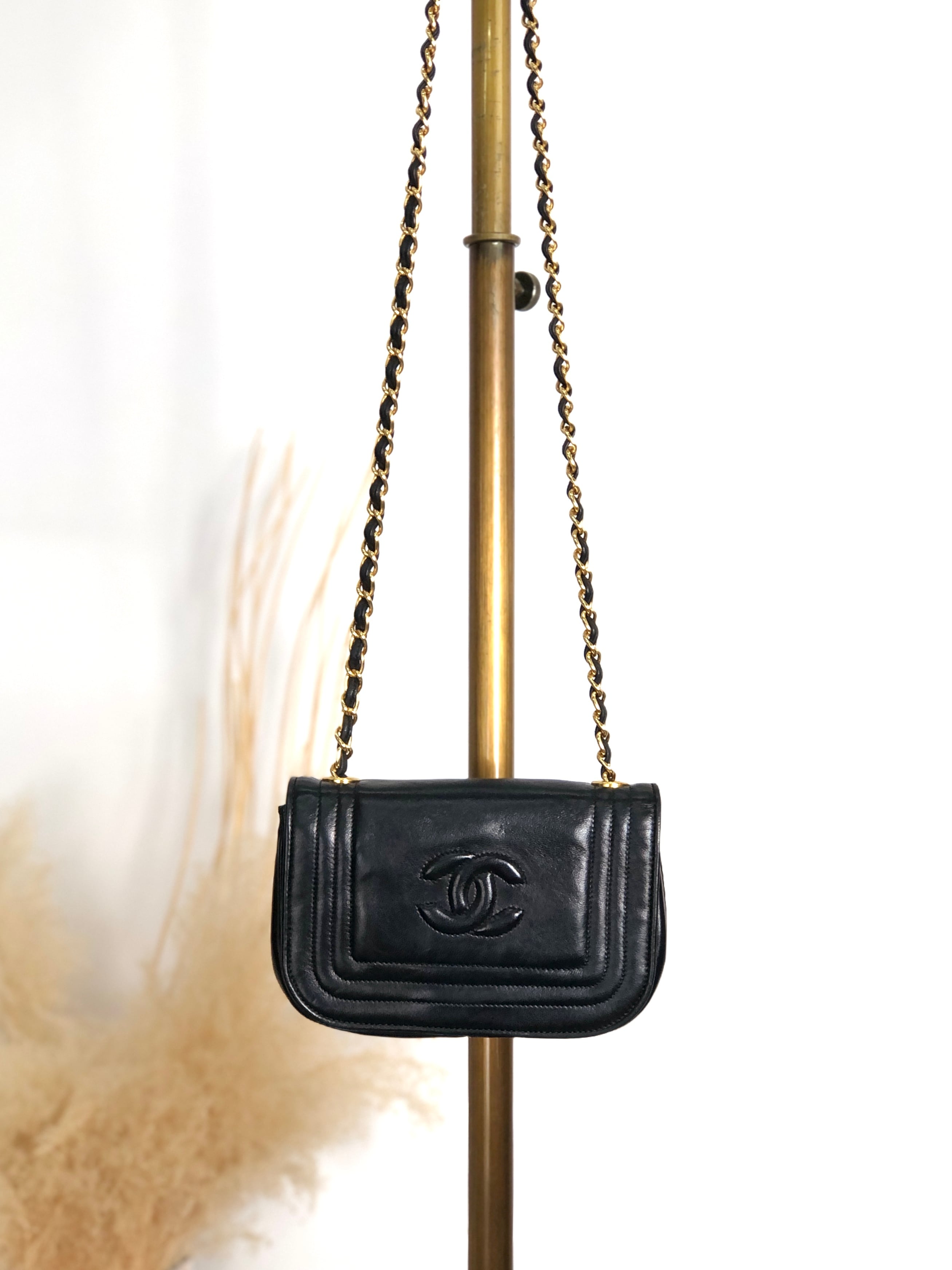 CHANEL シャネル ショルダーバッグ ブラック ココマーク ラムレザー チェーン vintage ヴィンテージ オールド p4crvh