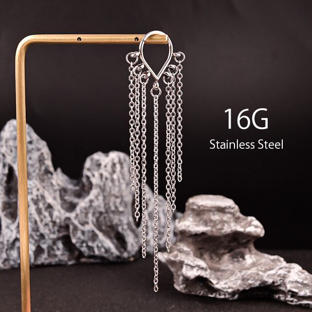 ワンタッチピアス 16g リングピアス ティアドロップ チェーン
