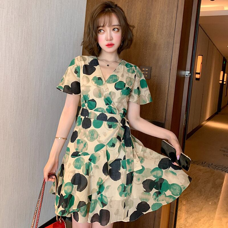 プリント水玉Vネックベルト ドレス ハーネス MIUCO40599576137