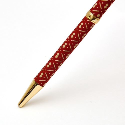 印伝油性ボールペン　ひょうたん　赤革×白漆