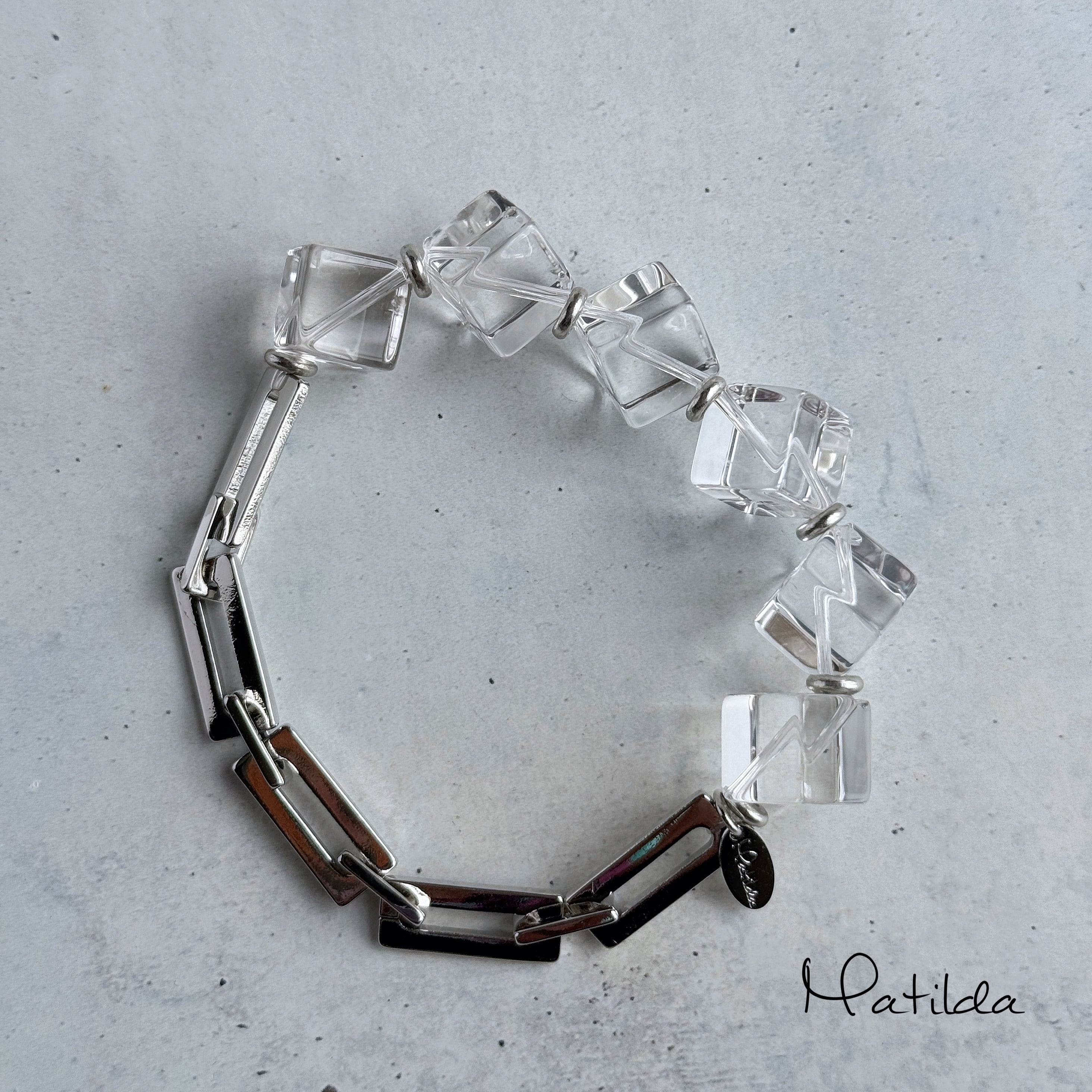 Chain & stone bracelet(キューブクォーツ)