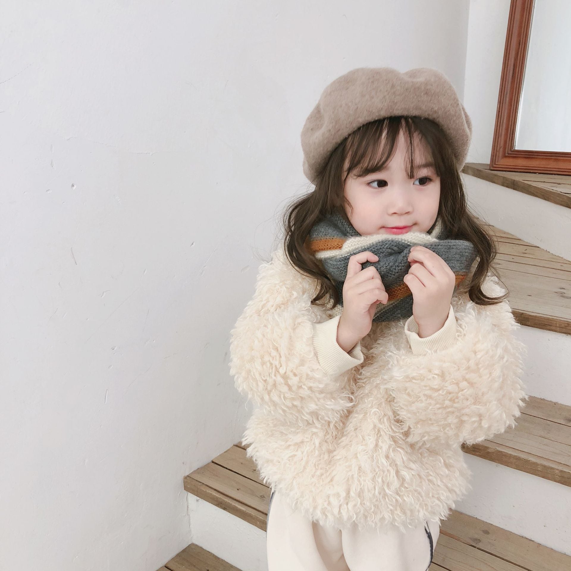 xiao0011)ボアトップス モコモコ セーター 女児キッズ 長袖トップス