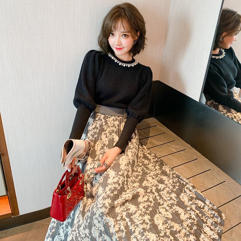 スタイルラウンドネックスリーブカラーニット ウィンター レース 冬物 Oネック ピュア MIUCO21913878283