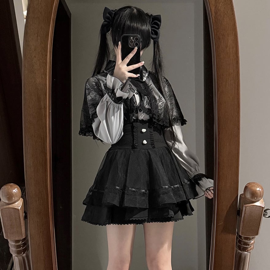 サブカル地雷系 ミニスカ 黒千鳥格子×段フリルレース ハイウエスト