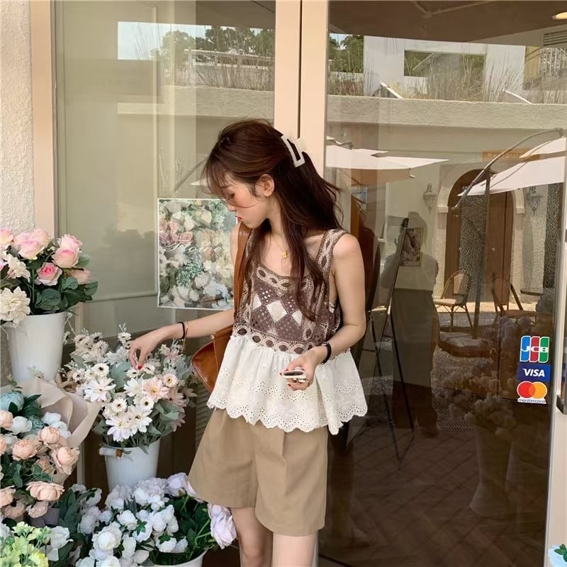 異素材切り替え　かぎ編みトップス　AJ3346-116