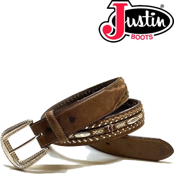 1点物◇ジャスティンJUSTINバックル本革ウエスタンレザーベルト古着36