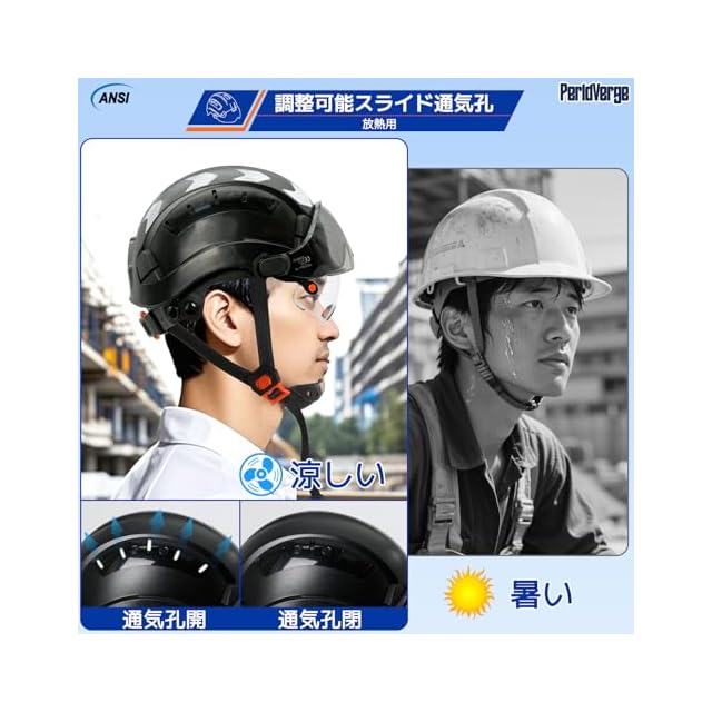 PerldVerge 安全ヘルメット ブラックヘルメットセット 職業用 クリア