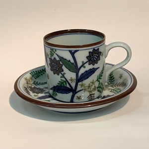 源右衛門窯作 染錦更紗手花蝶文 筒型中碗皿