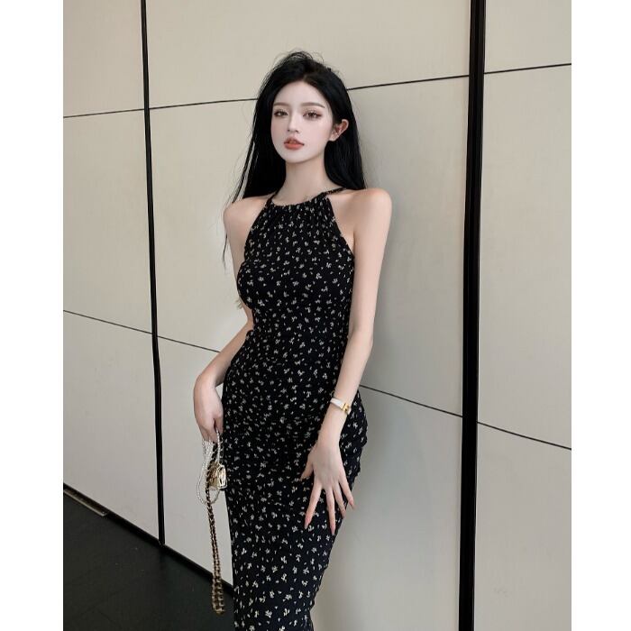 フローラルドレス サマーウェストスカート スタンダードホルター レトロ 夏物 花柄 ガールズファッション49368280628