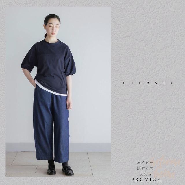 LILASIC/SECE6241/リラシク/ドットジャカードスタンドカラーＴシャツ/ジャガードトップス/速乾Tシャツ/二の腕カバーTシャツ/5分袖Tシャツ