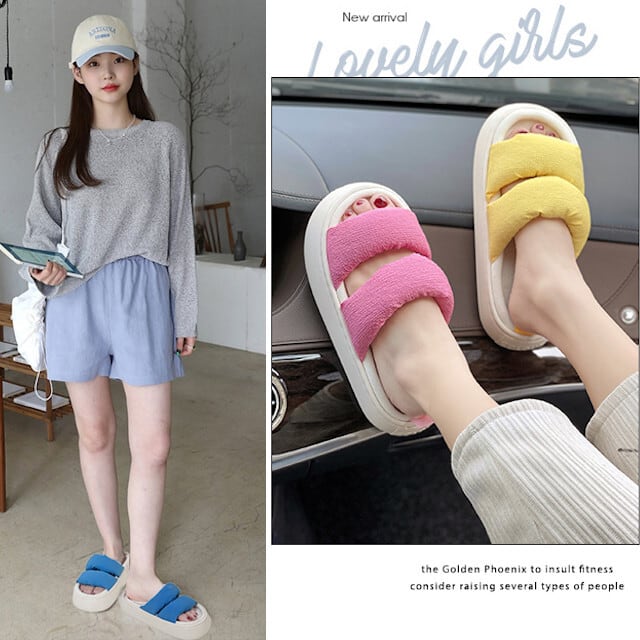 サンダル スリッパ レディース シューズ ポップ 厚底 ボリューミー カジュアル ビビッド 春夏 ビーチ ブルー/ピンク/イエロー 23-23.5cm/24-24.5cm/25-25.5cm