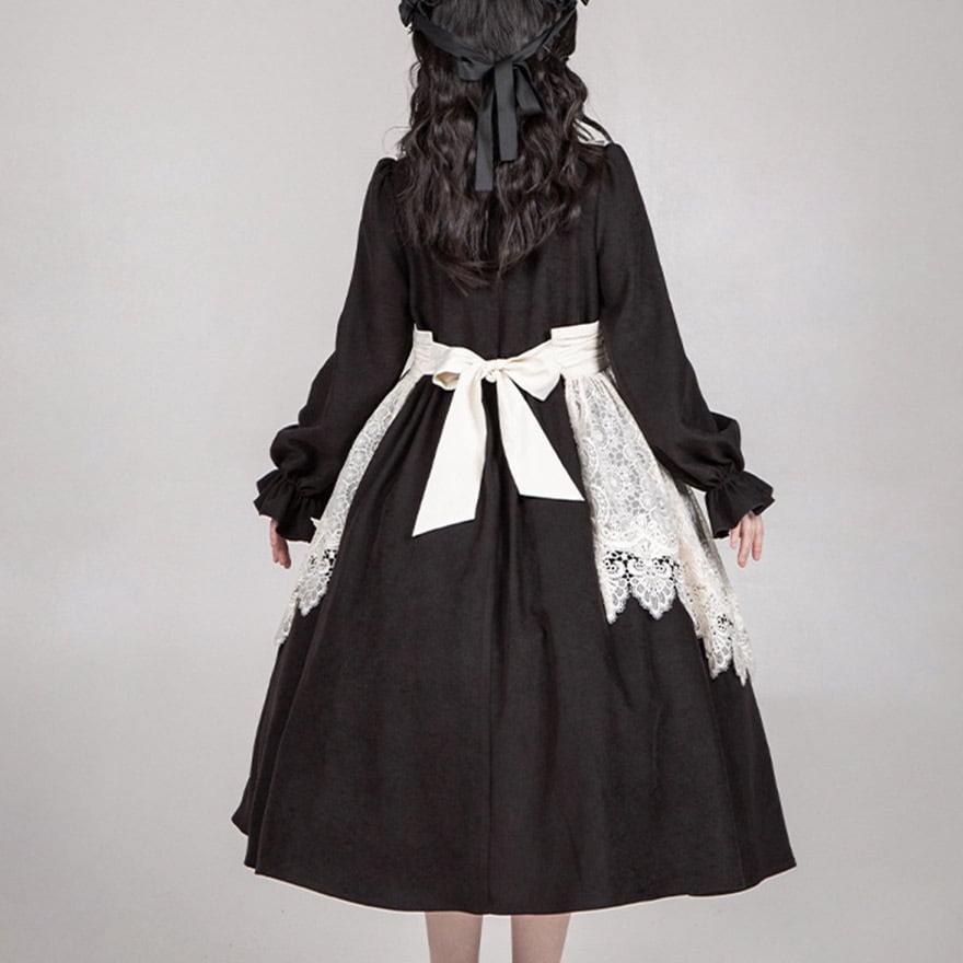 クラシカルメイド エプロン レース ブラック ショート丈 ペンダント