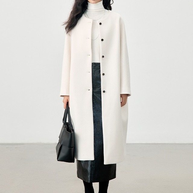 ノーカラーロングコート Me1652