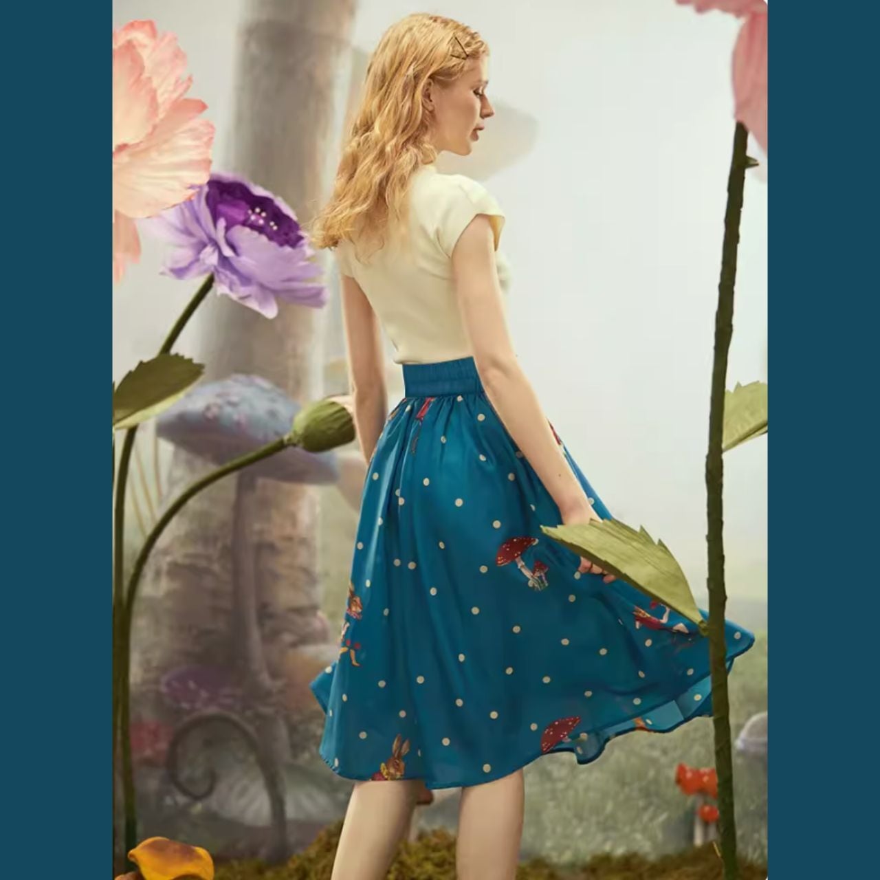 katie 水色スカート キノコの国のうさぎブルーの水玉スカート E00389 | EMMA GRAND