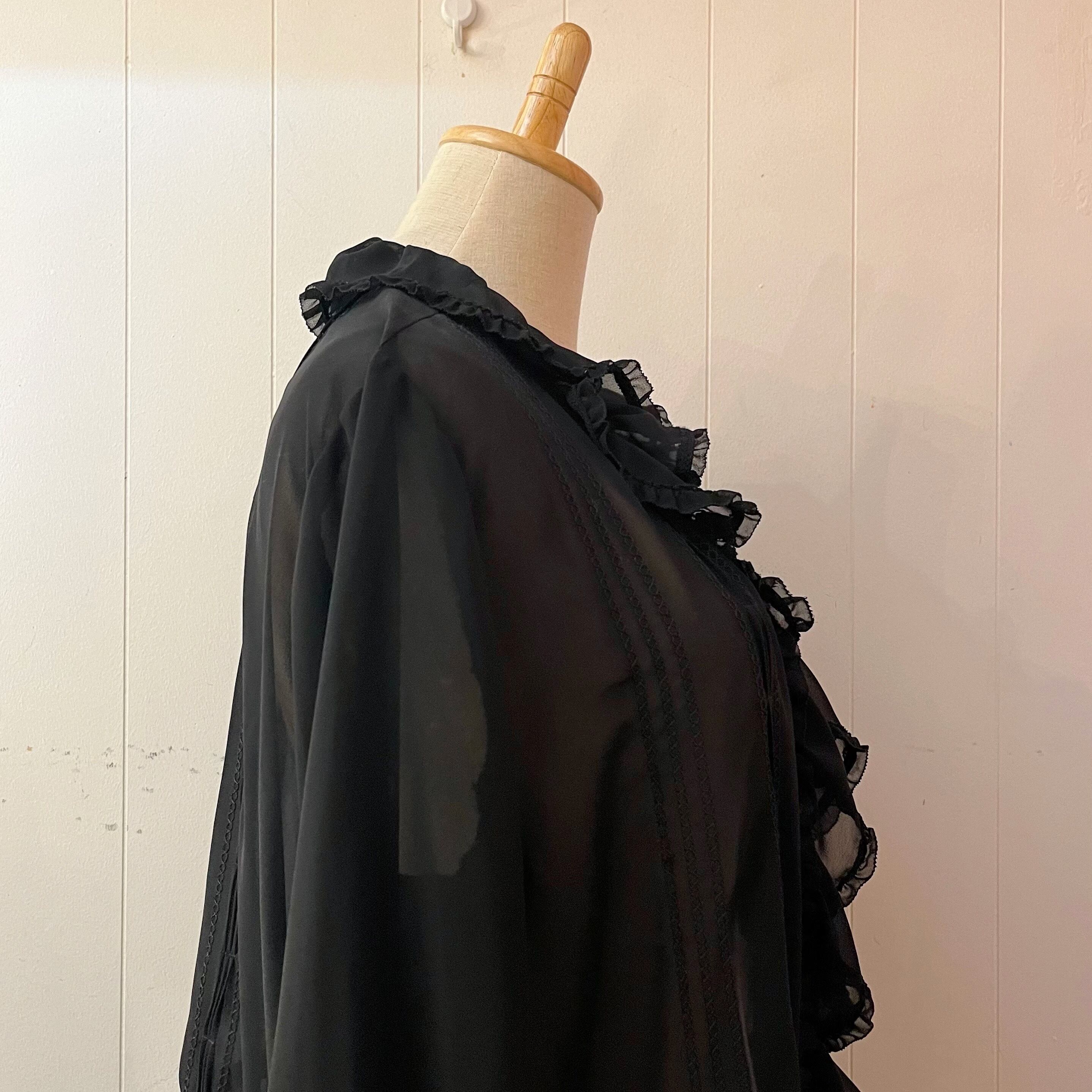 black ribbon frill lace blouse