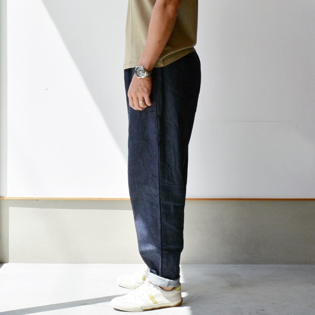 リネン RINEN 11オンスノットインディゴデニムワンタックイージーパンツ(R43008)ネイビー(05)
