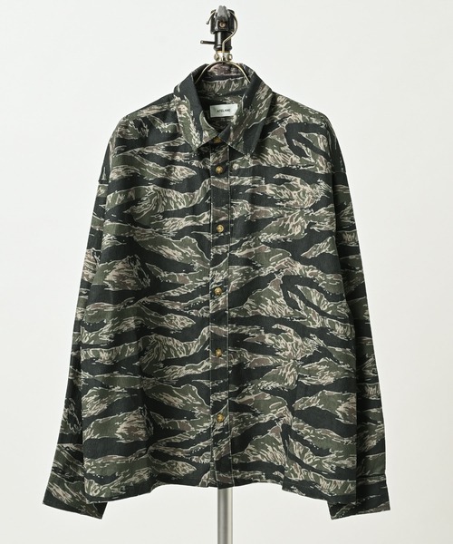 ATELANE Poly-corduroy all-over print regular-collar shirt (Tiger camo) 26A-25020