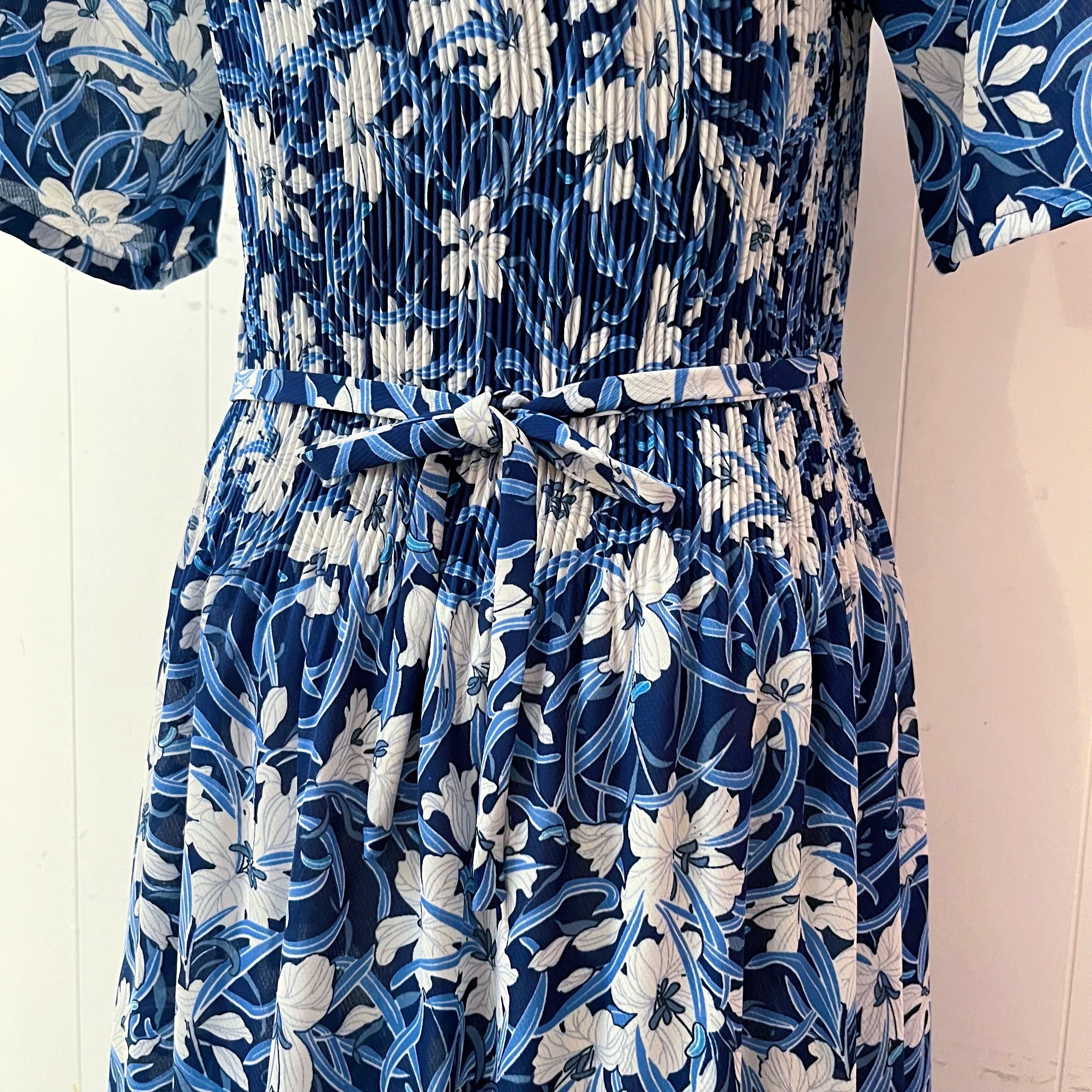 white lily blue pleats one-piece