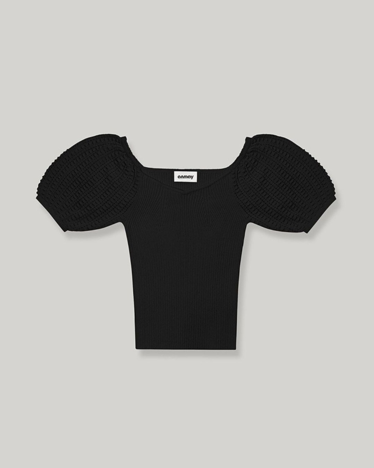 Puff Sleeve Hert-Neck Knit Top