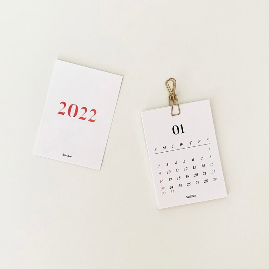 22 ミニカレンダー カード型 韓国インテリア ウォールデコ 雑貨 小物 Luv Alice 韓国文房具 雑貨 La Violette