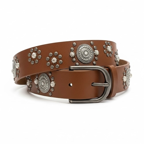 ウエスタンベルト スタッズ レザー ベルト y2k 古着 ブラウン wb20