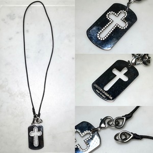 DOLCE&GABBANA silver color metal open work cross pendant necklace set with rhinestone