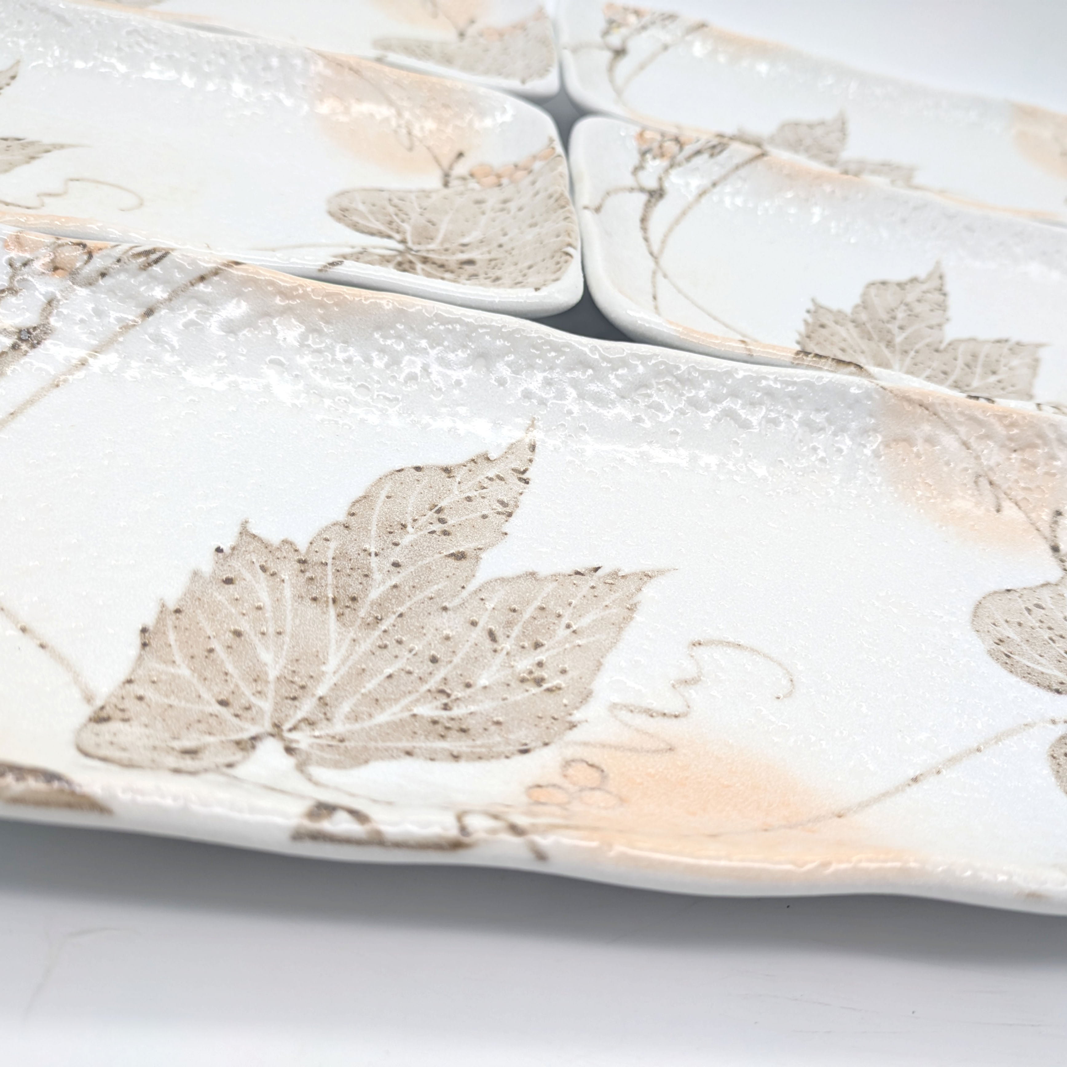 京志野・志野焼・茲峰・長焼き皿揃い・長角皿・和食器・5客揃・No